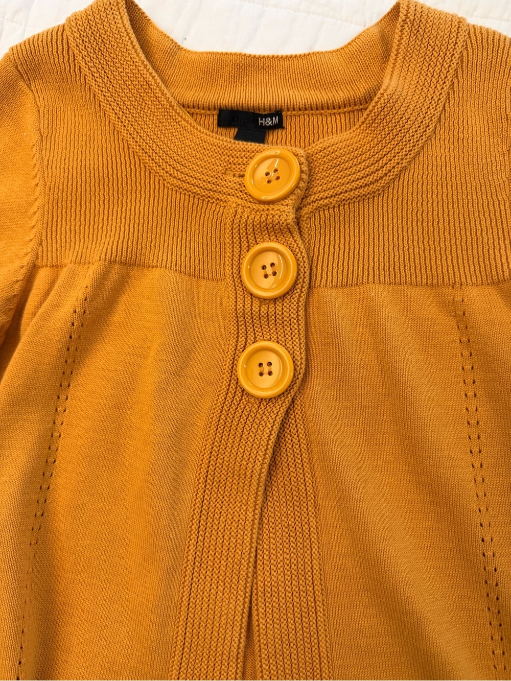 H&M Mustard Yellow Ribbed Knit Button-Front Cardigan